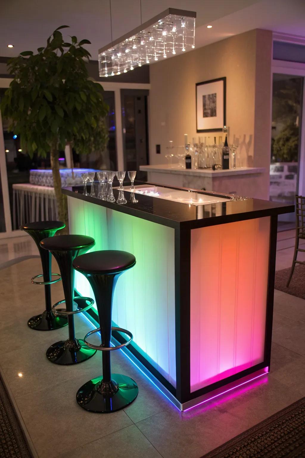 Turn your bar into a party hotspot with a color-changing acrylic top.