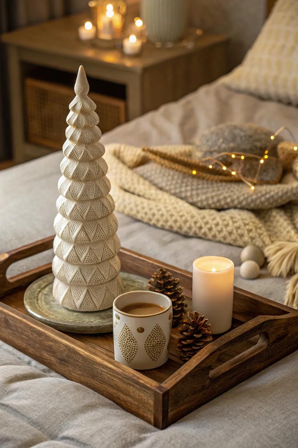 Add an artistic touch to your bedroom with a curated display on your tray.