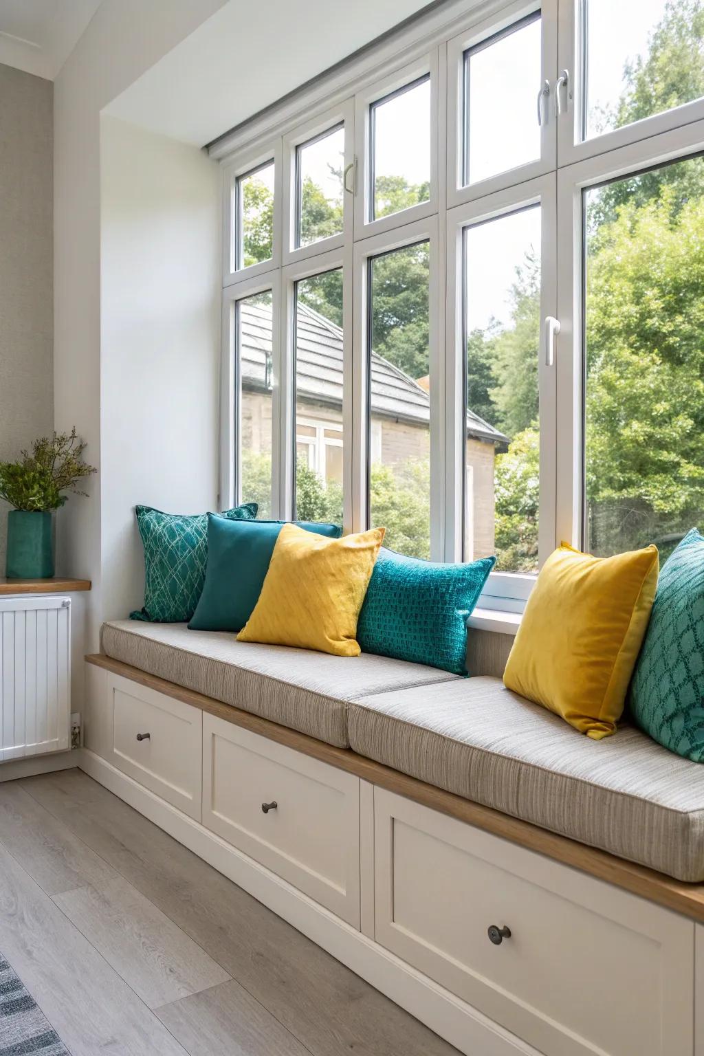 Add a splash of color to your window seat for an instant room refresh. 🎨 #VibrantSpaces #InteriorInspo