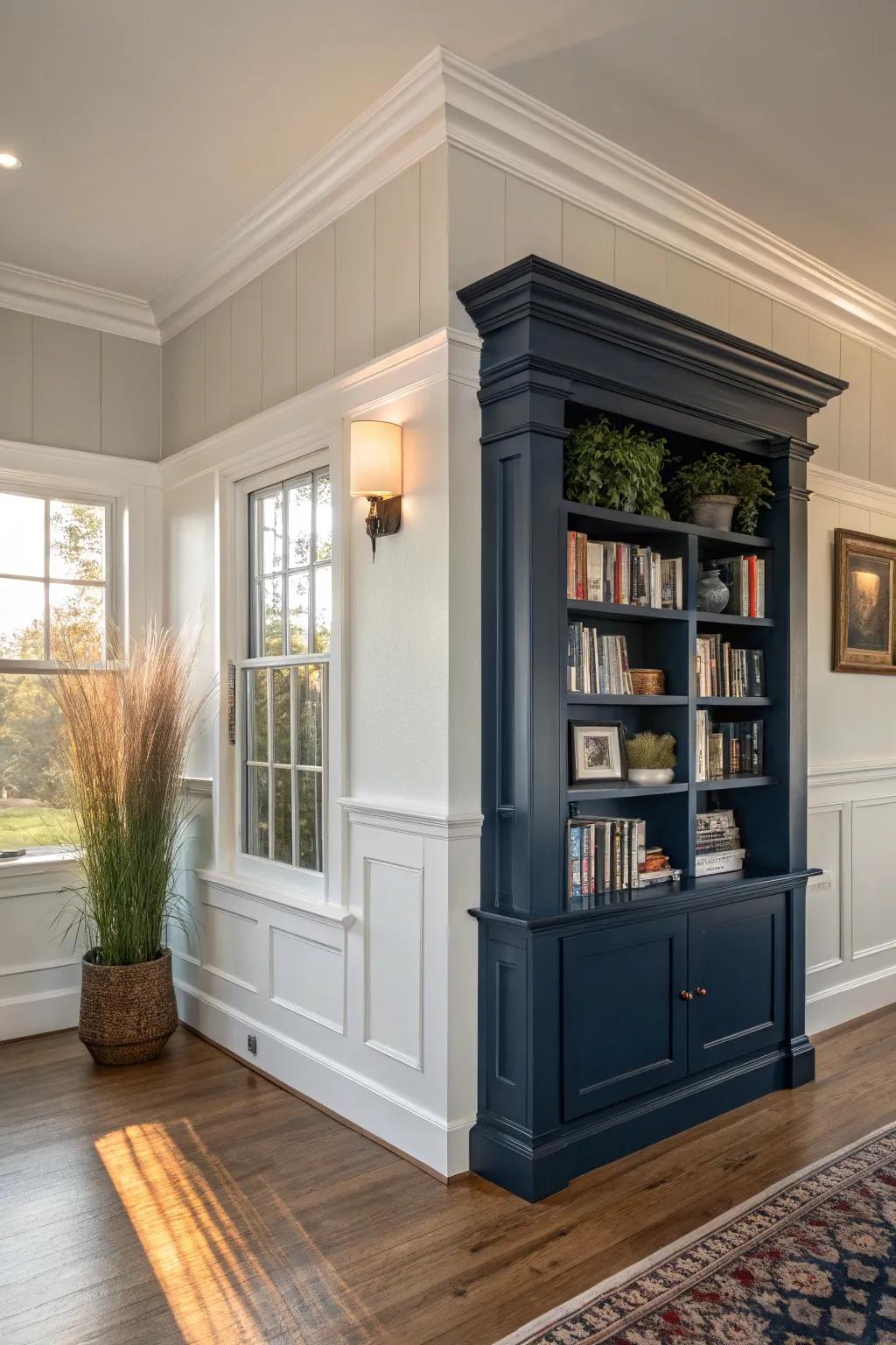 Contrast in crown molding adds drama and depth to farmhouse interiors. 🎨 #BoldDesign #HomeInspiration