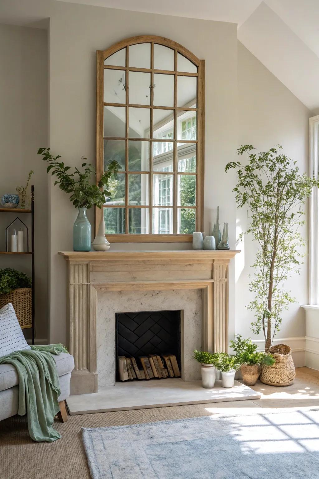 Brighten your space with a windowpane mirror that opens up the room and enhances light.