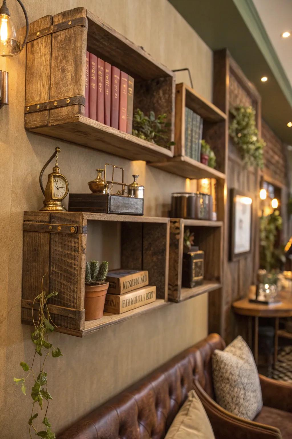 Travel back in time with vintage-inspired shelves that add character and warmth.