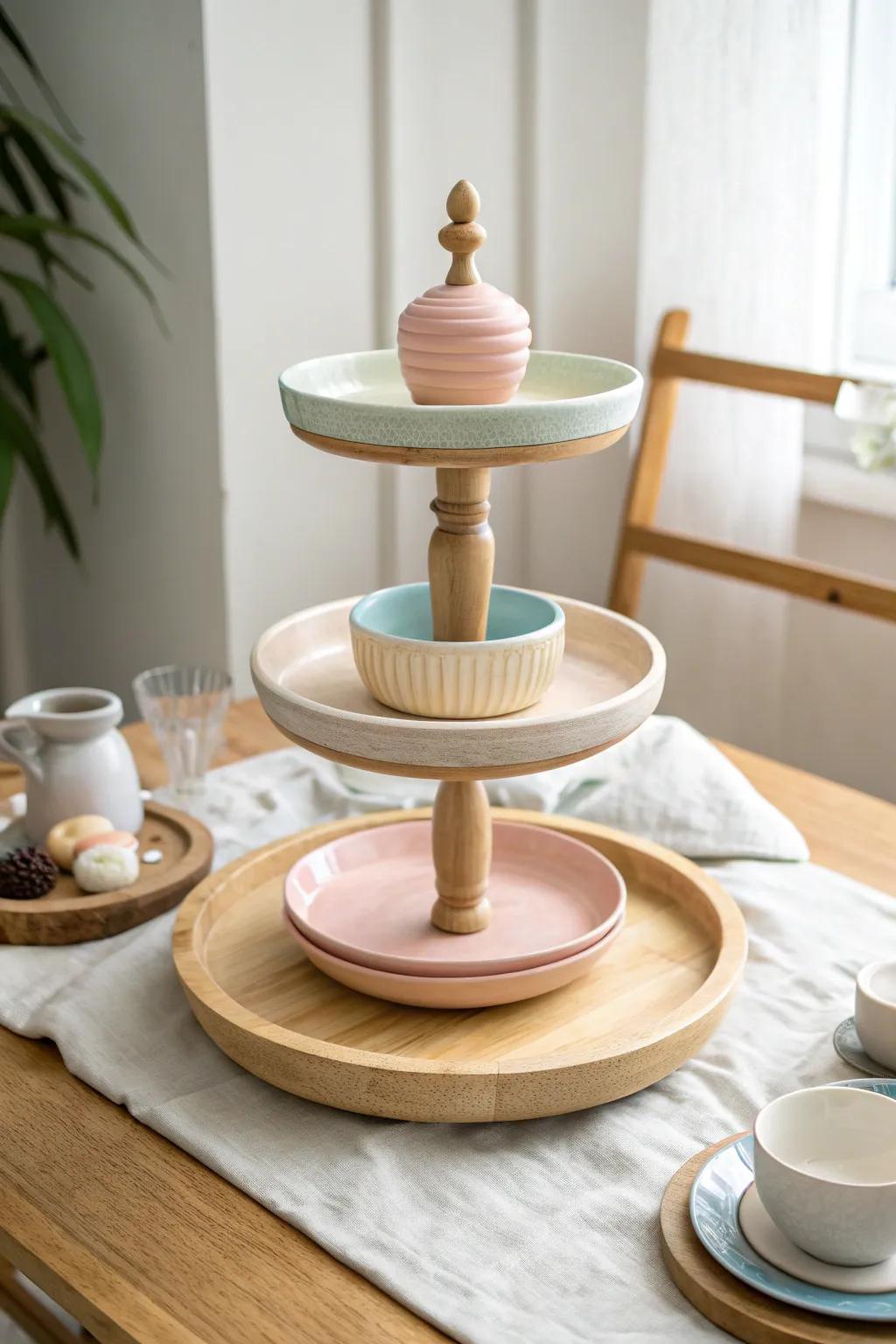 Achieve harmony with a well-coordinated color scheme on your tiered tray.