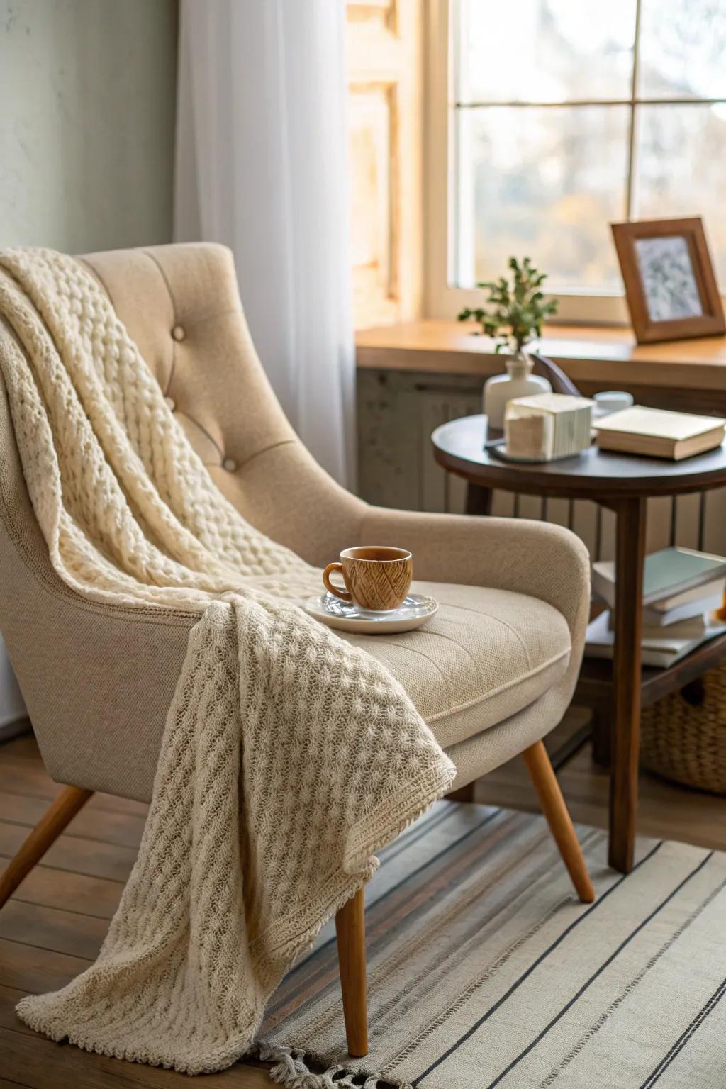 Stay warm and cozy with a soft blanket within arm's reach.