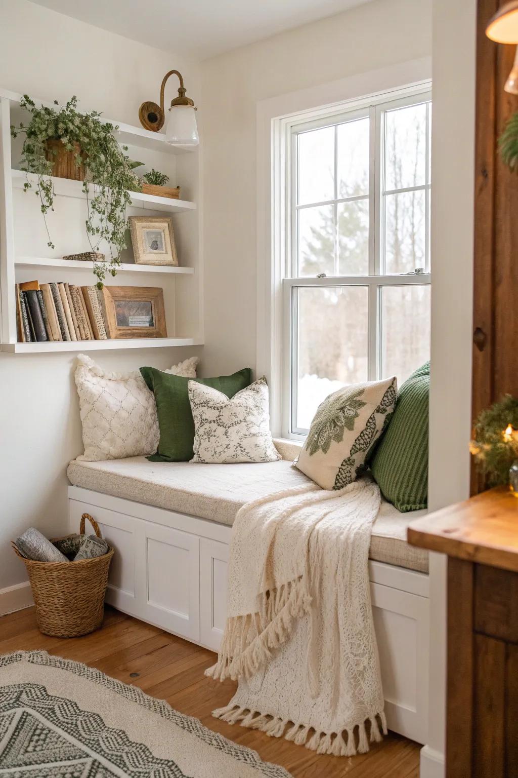 Eclectic textures like wool and lace create a tactile and visually rich environment.