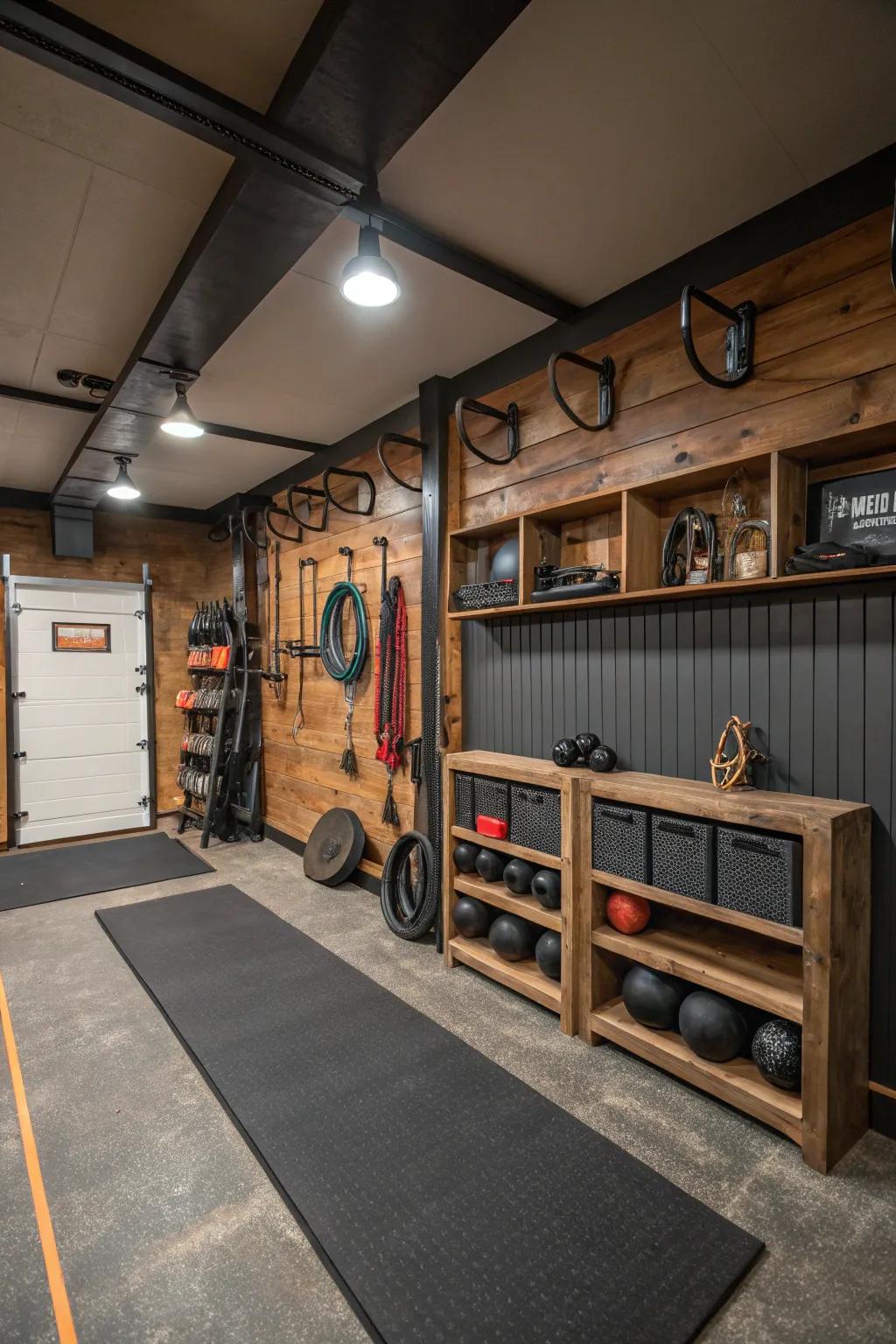 Stay organized with smart storage solutions that make your garage gym a clutter-free zone!