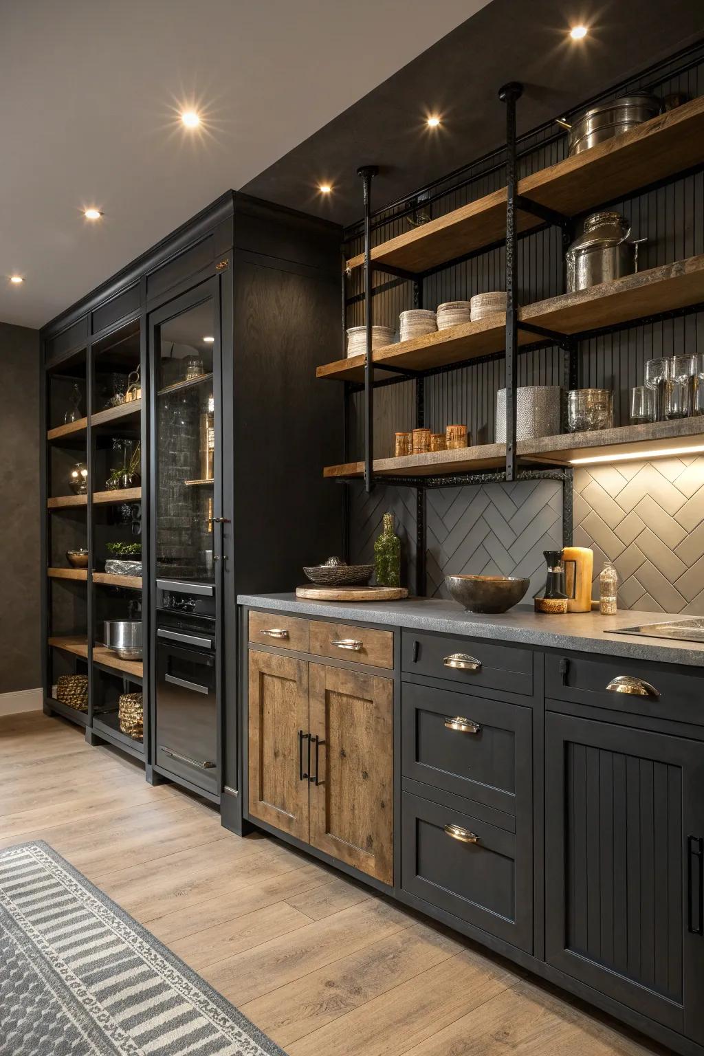 Metal shelving offers a durable and stylish storage solution for your kitchen essentials.