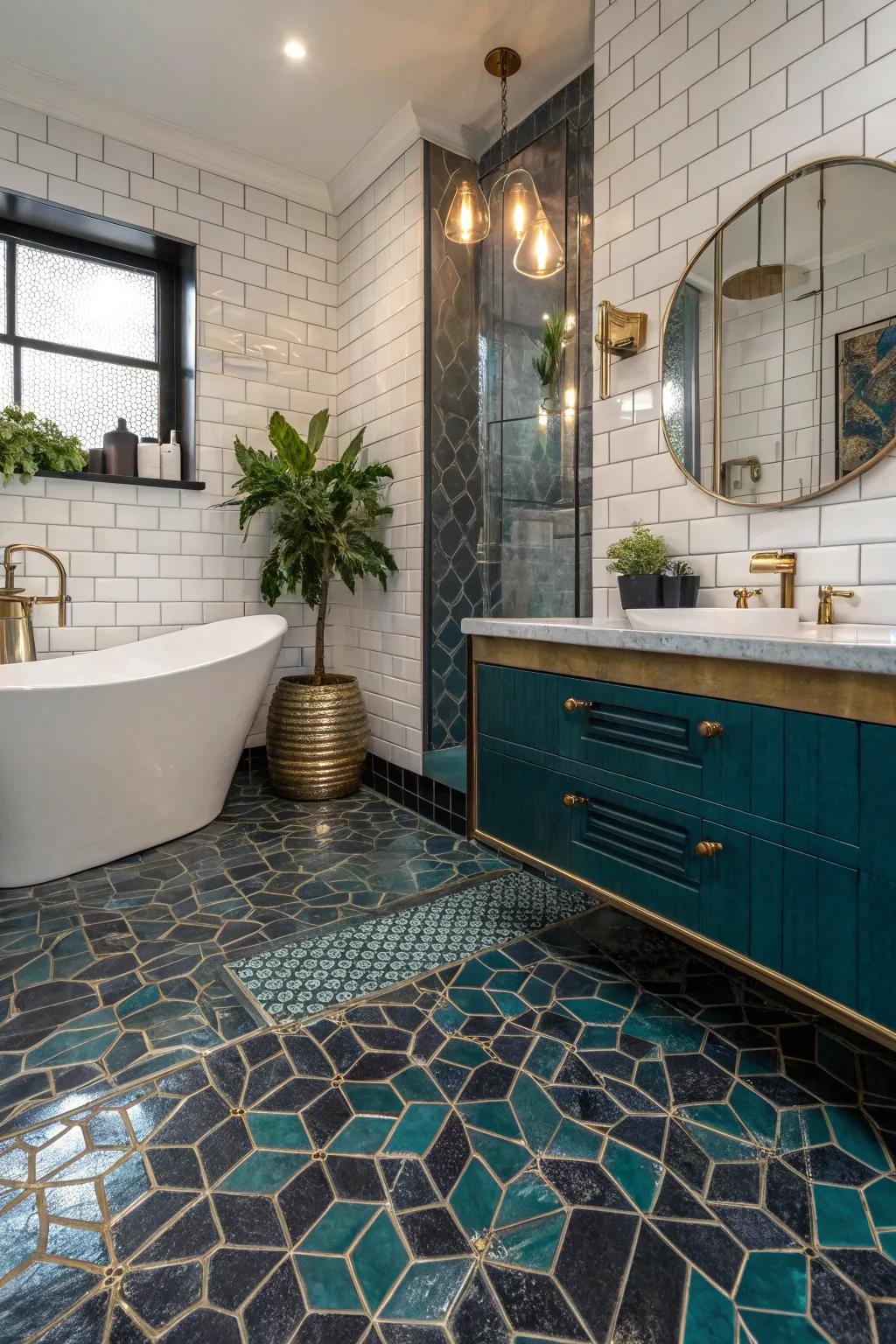 Asymmetry in mosaics turns your bathroom into a unique art gallery, full of personal expression.