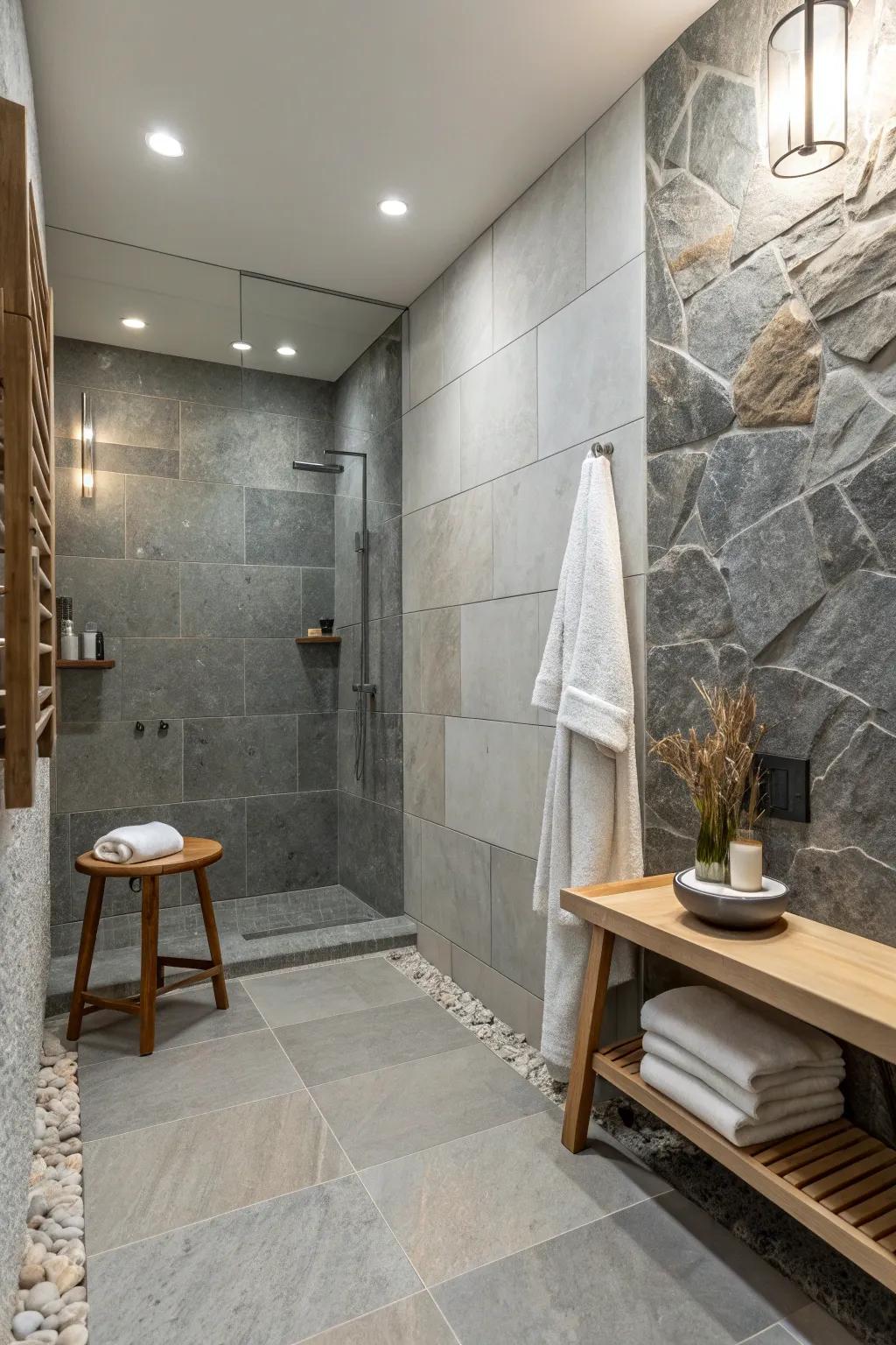 Embrace simplicity with a minimalist shower that lets the beauty of natural stone speak for itself.