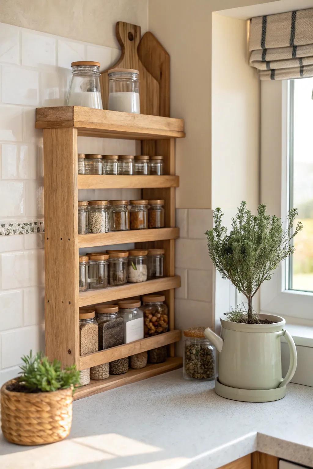 Utilize every inch of your kitchen with a chic corner spice rack solution.