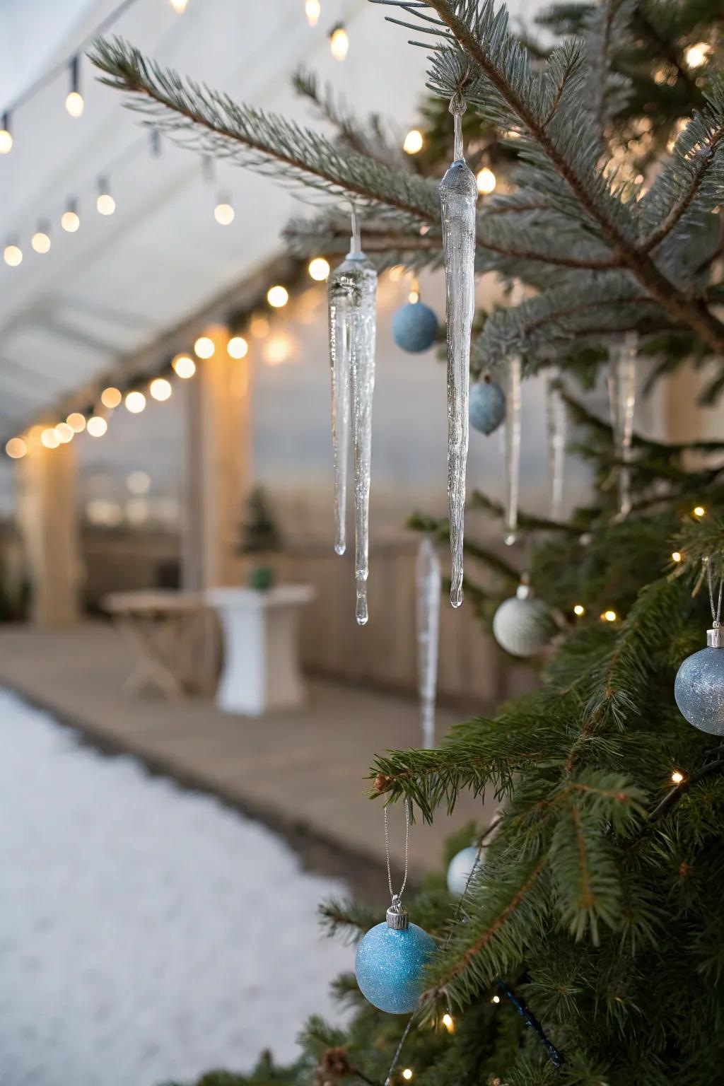 Glass icicles bring winter's elegance indoors, shimmering with every glance.