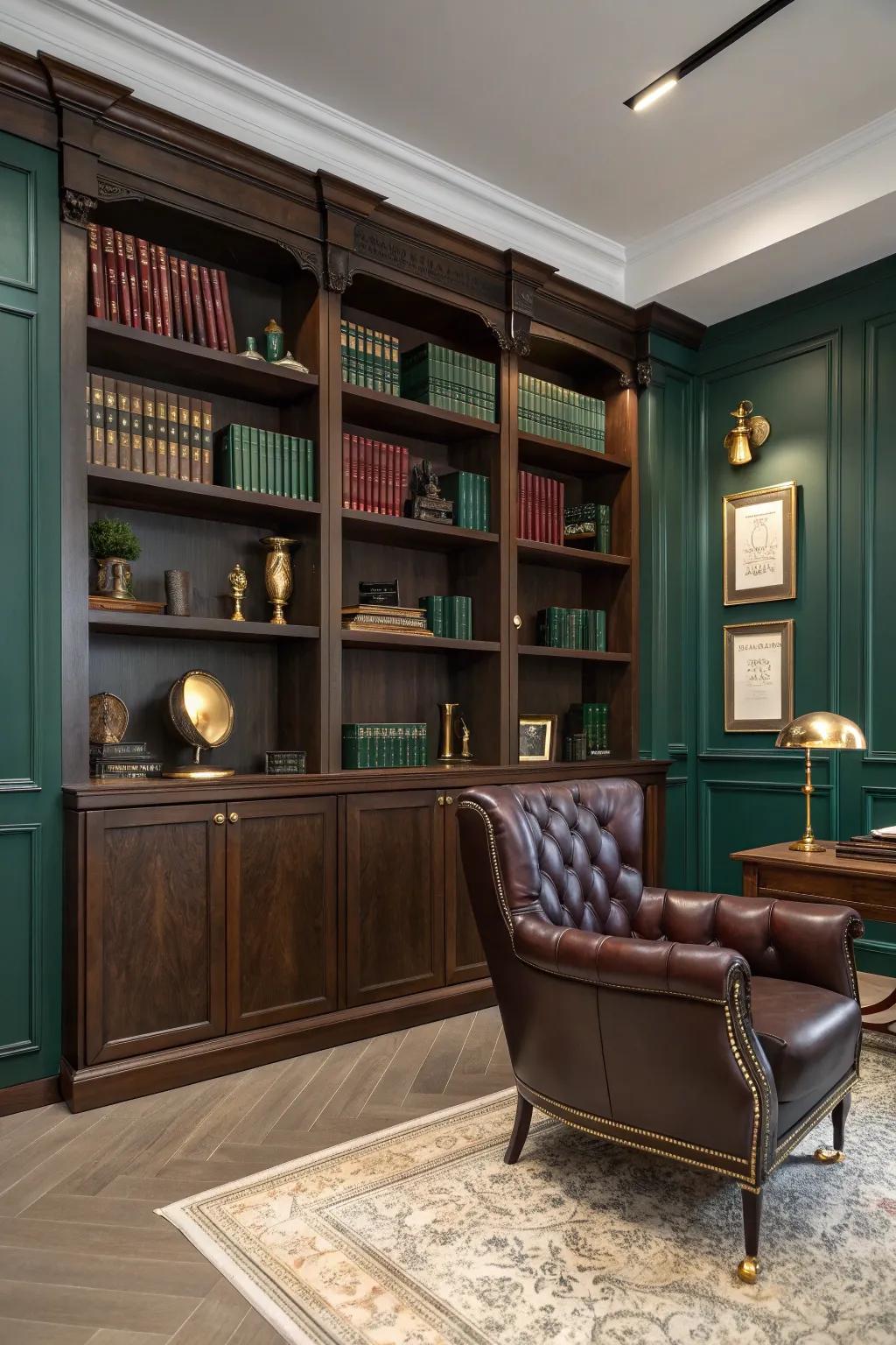 Organize with elegance using built-in bookshelves.