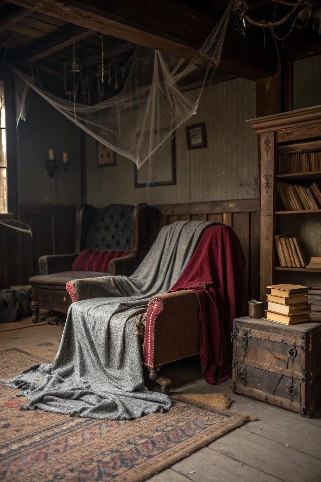 Give your furniture an abandoned look with dust-like cloth drapes.