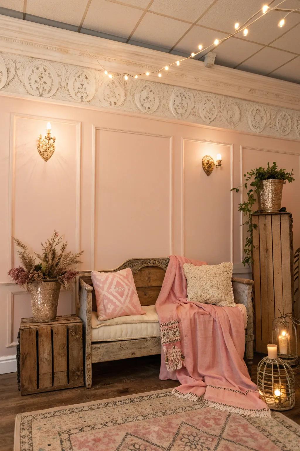 Vintage crown molding enriches spaces with history and charm, perfect for farmhouse decor.