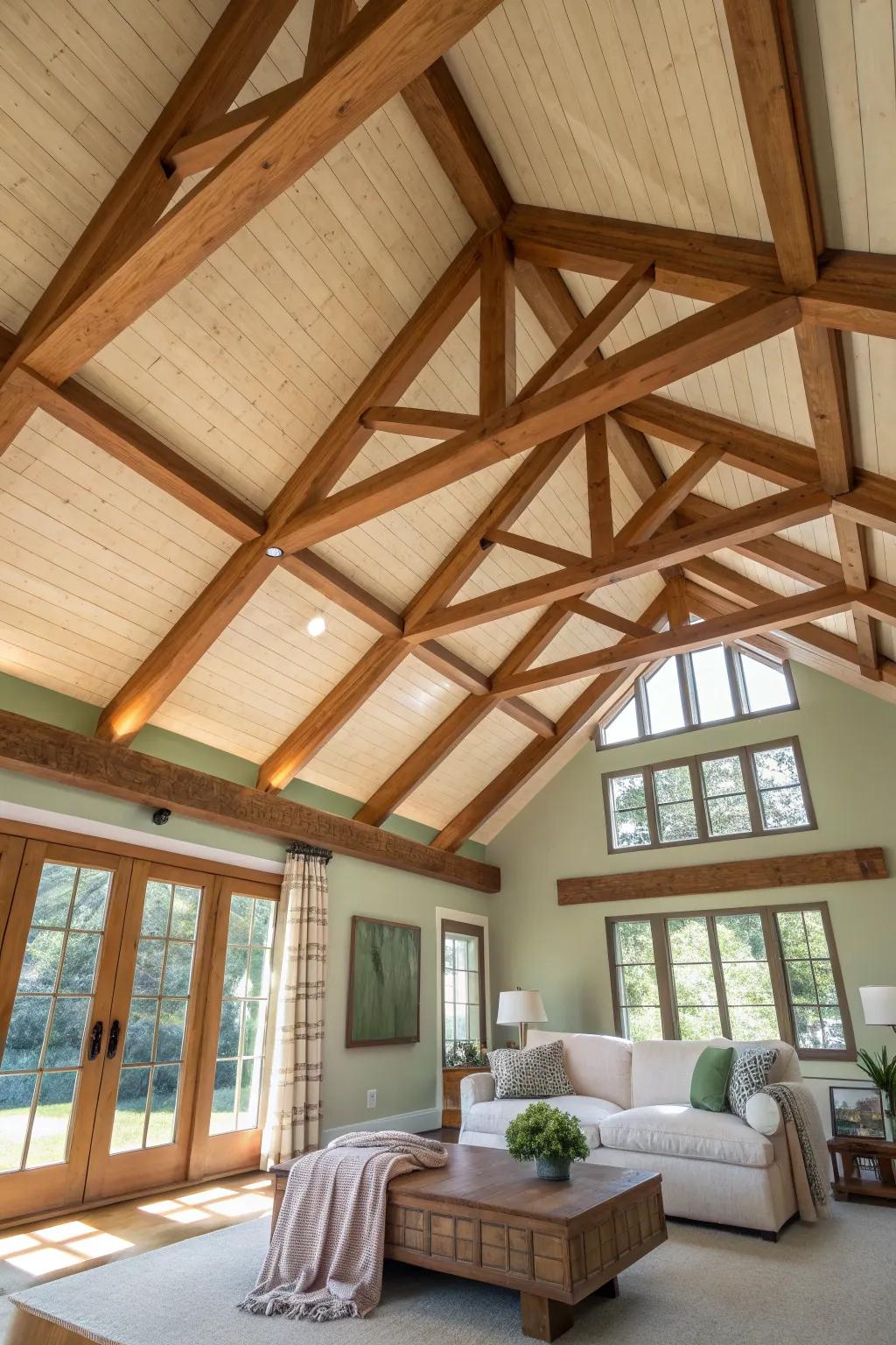 Add intrigue with patterned beams that bring a designer touch to your ceiling.