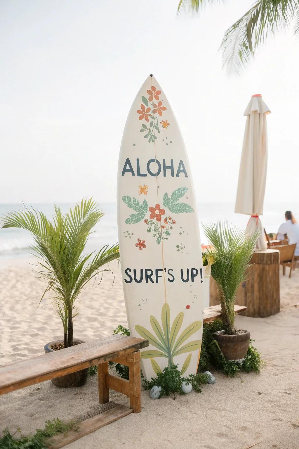 Guide your guests with surfboard signs that add a whimsical touch to your Hawaiian-themed party!