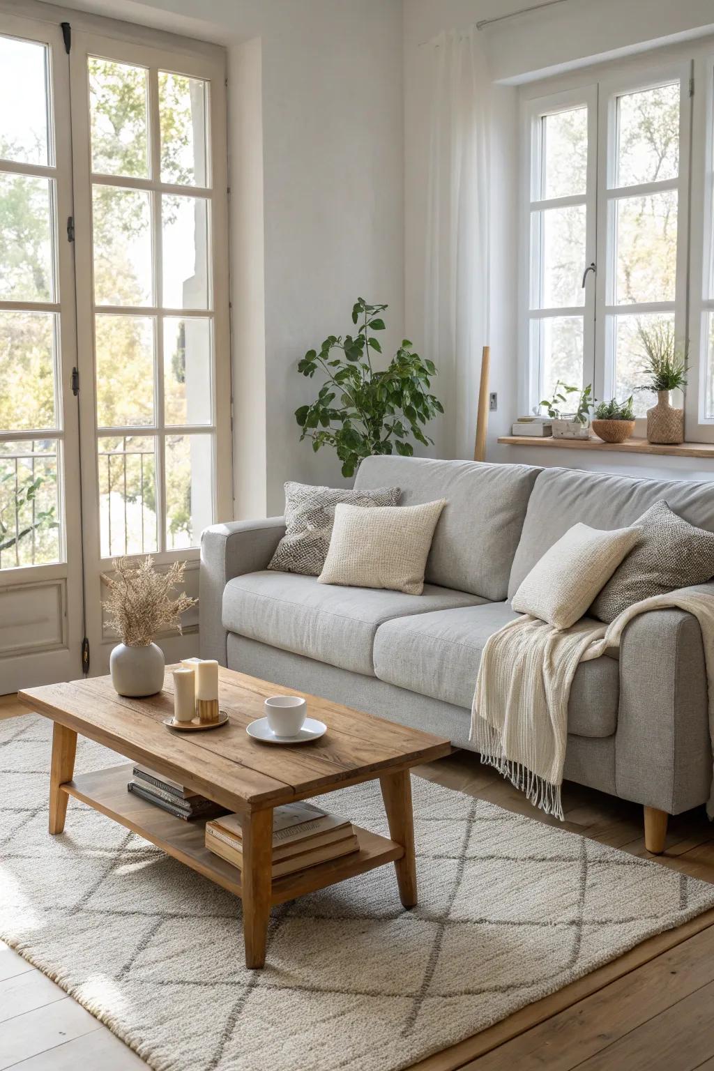 Experience the softness of gray and cream for a cozy and elegant living room.