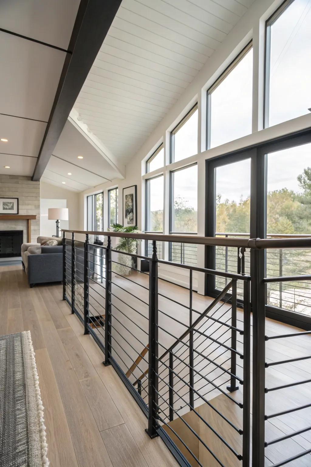 Achieve simplicity with minimalist railings that enhance loft elegance.