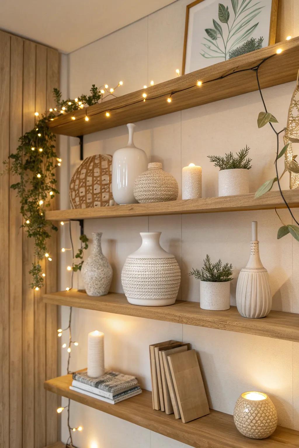 Ambient lighting highlights and elevates the mood of your shelves.