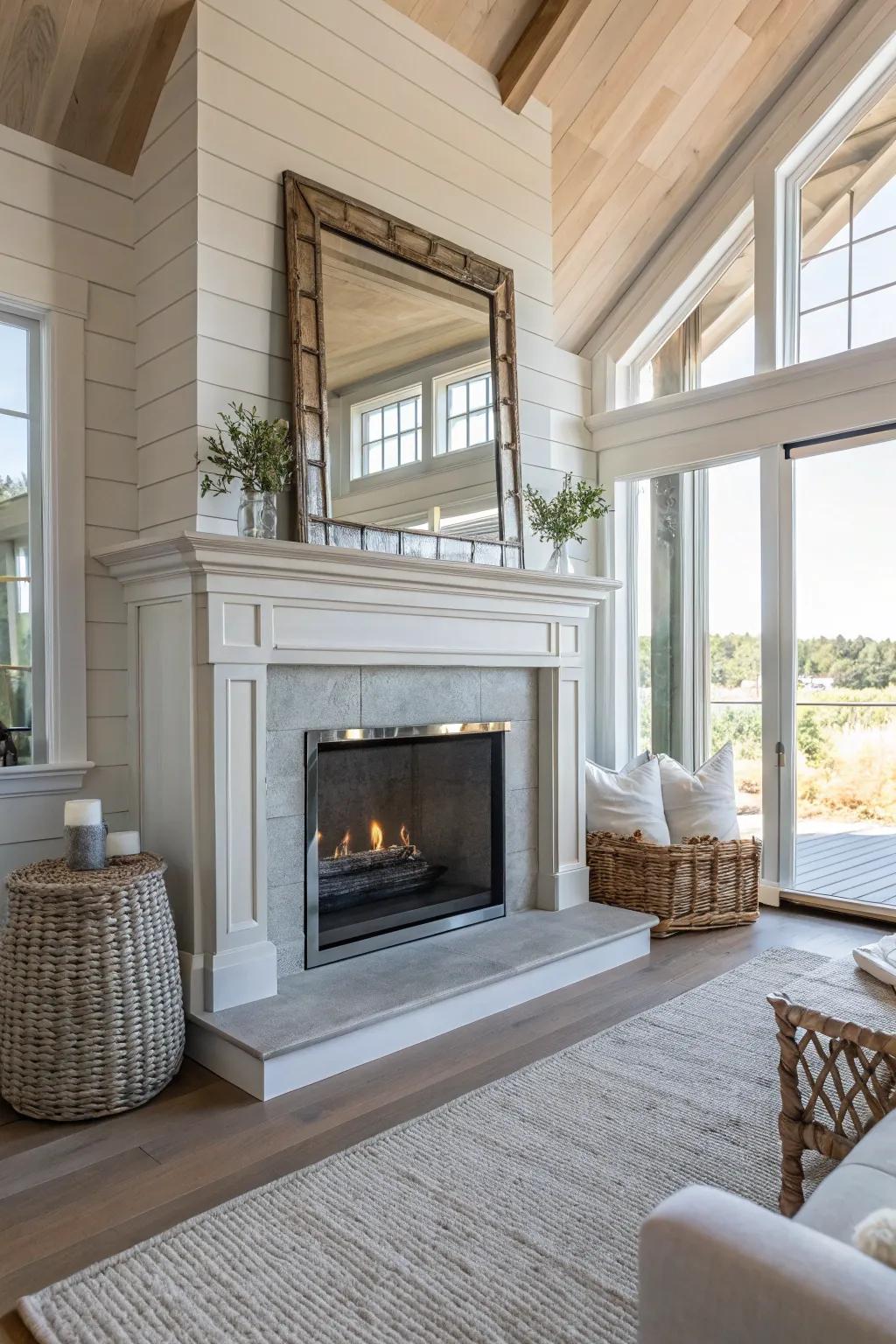 Reflect elegance and light with a mirrored hearth surround that enlarges your space.