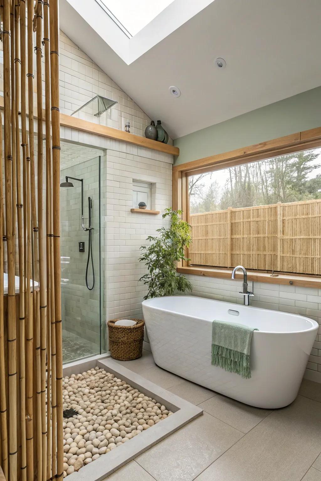 Eco-friendly materials blend style with sustainability for a conscientious bathroom.