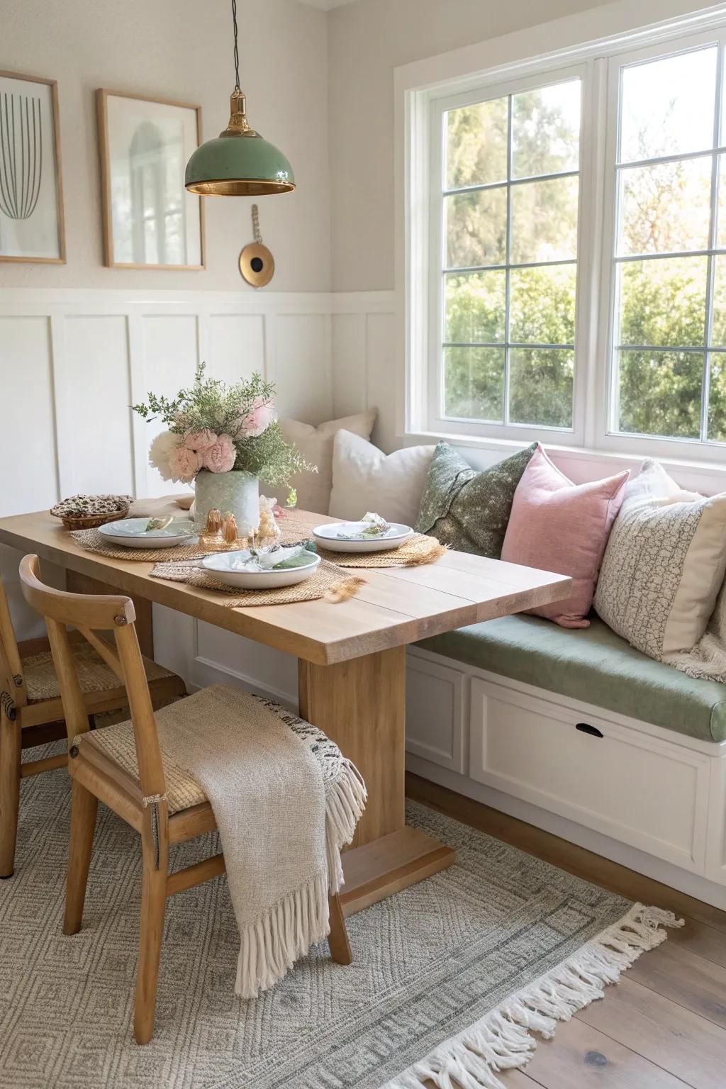 Elevate your dining experience with a cozy corner that’s as inviting as it is stylish.