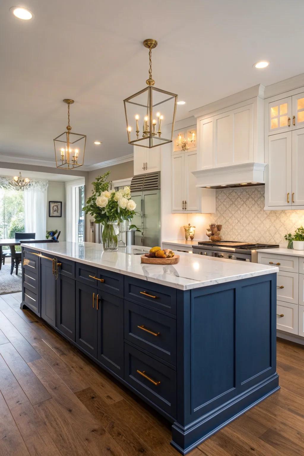 Two-toned cabinets add stylish contrast, bringing depth and dimension to your open concept kitchen.