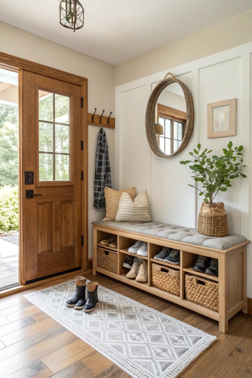 An organized shoe station keeps your entryway neat and functional. #Organization #EntrywayDesign