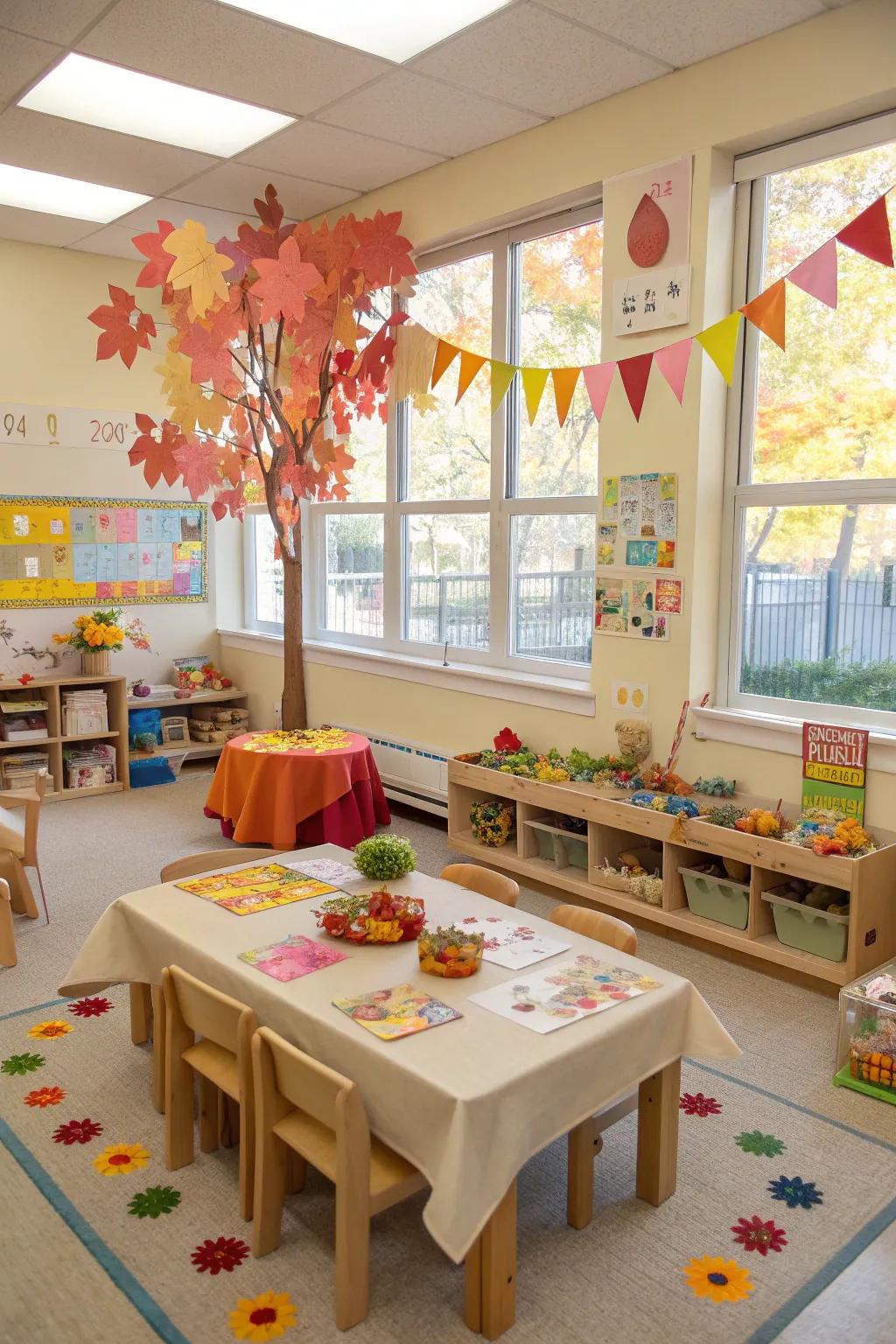 Celebrate the seasons with decor that evolves throughout the year. 🍂 #SeasonalDecor #ClassroomThemes #PreschoolDecor