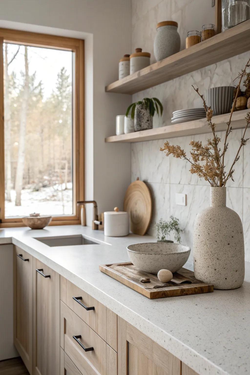 Textured quartz countertops add depth and unique character to modern kitchens.