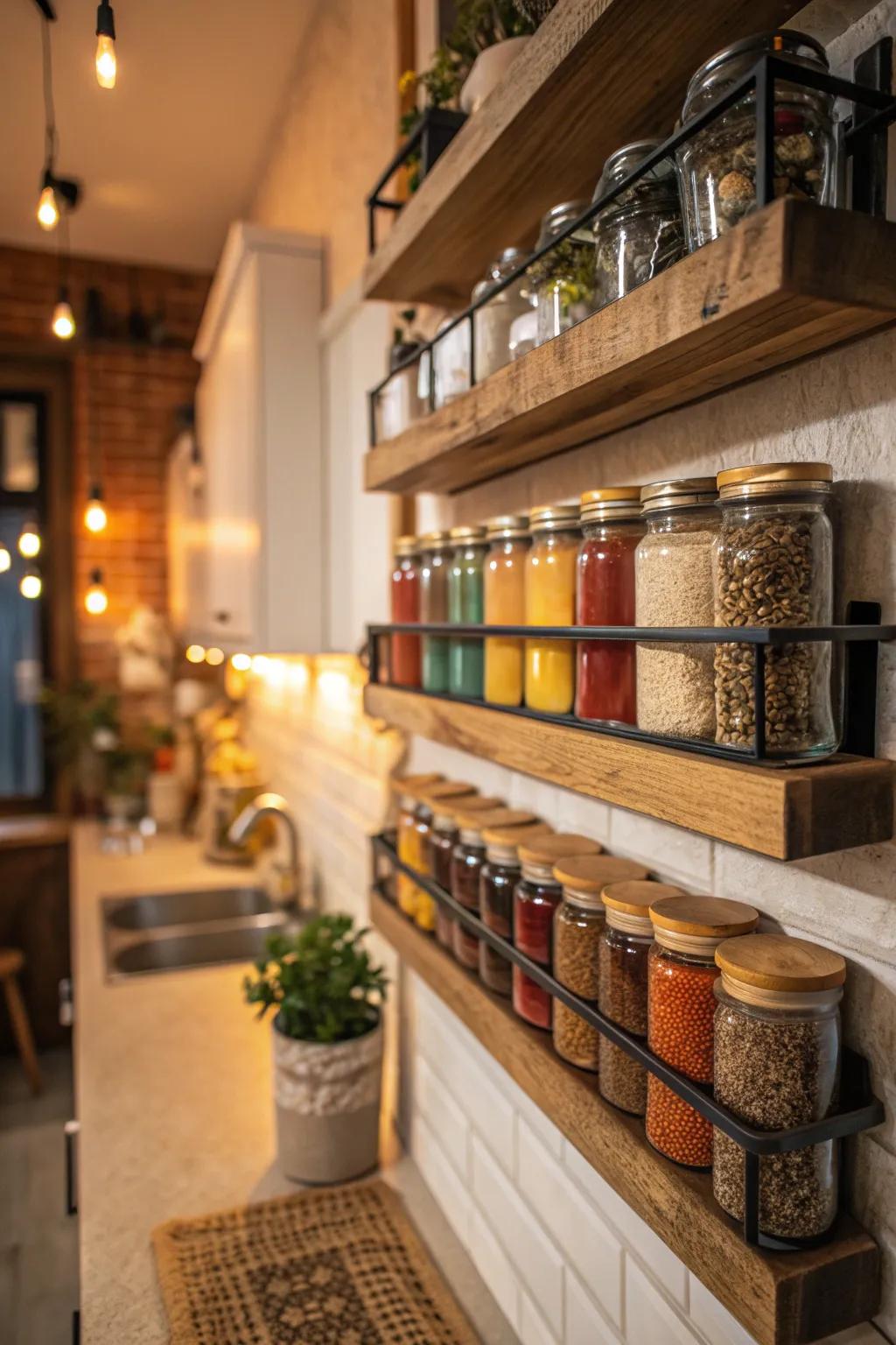 Add charm and personality to your kitchen with eclectic jar collections. 🌟 #EclecticStyle #SpiceRackIdeas
