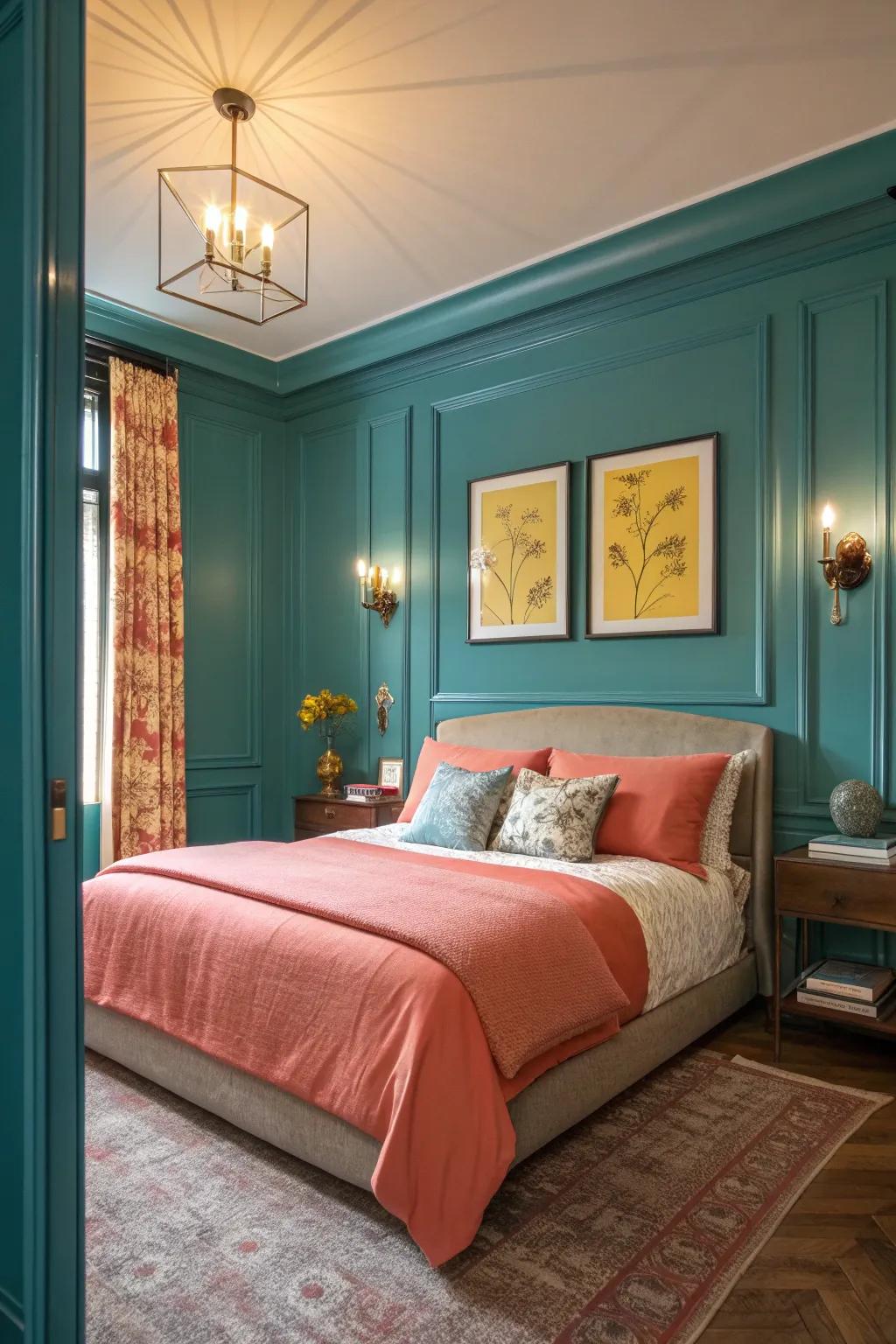 Create a cozy, defined space in your bedroom with elegant molding borders.