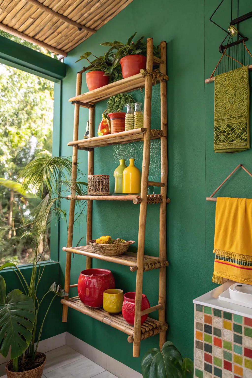 Go green with bamboo shelves that offer both style and sustainability. 🌿 #EcoFriendlyLiving #BambooBeauty