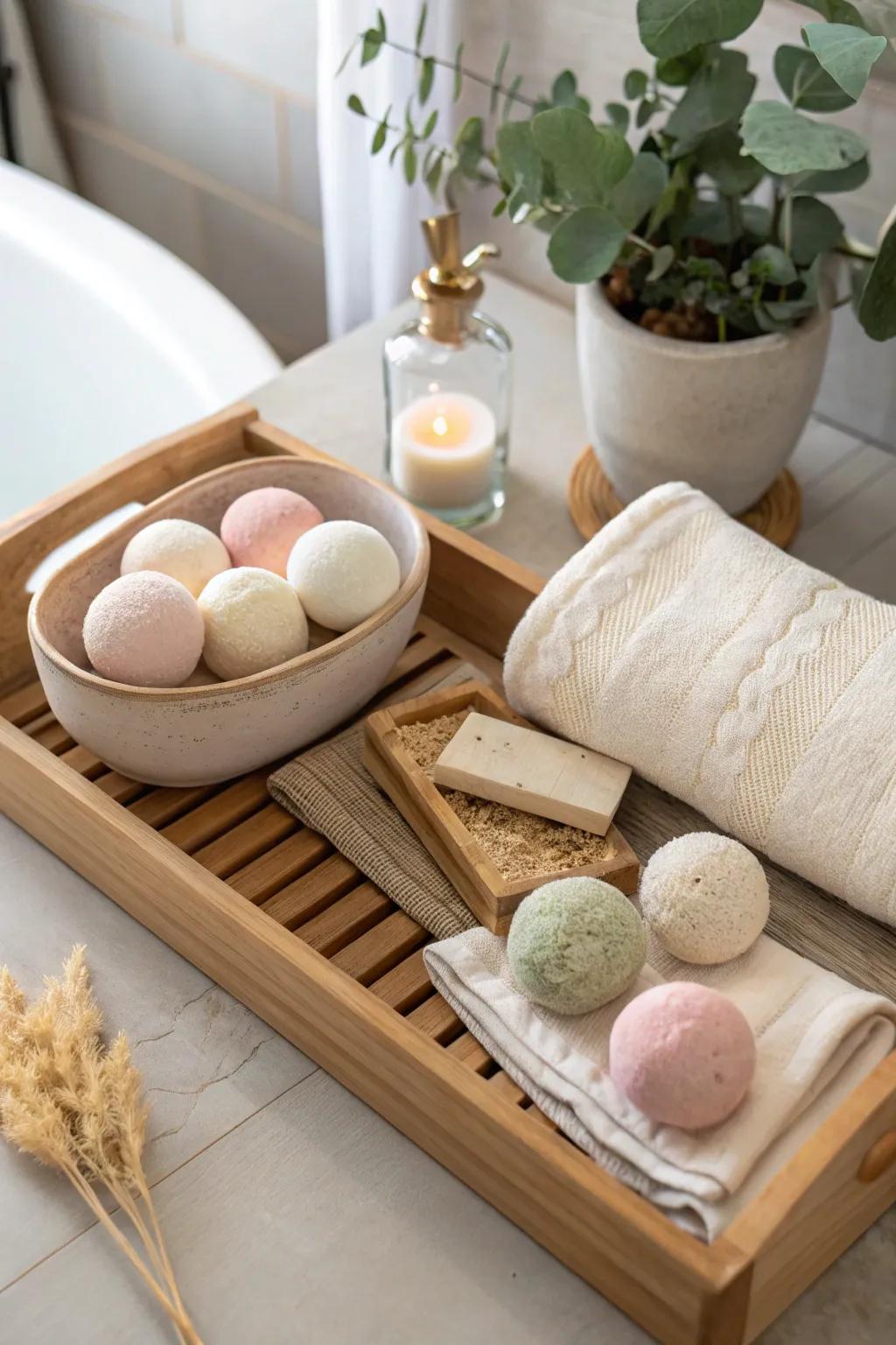 Turn bath time into a spa experience with a luxurious bath set. 🛁 #SpaDay #Relaxation