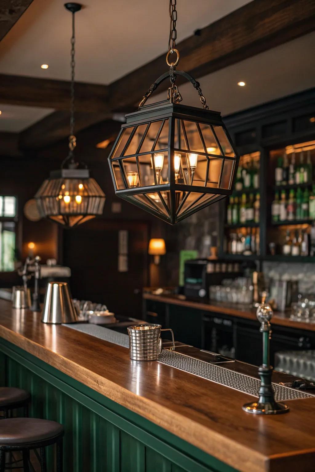 Set the mood with unique lighting fixtures for your bar.