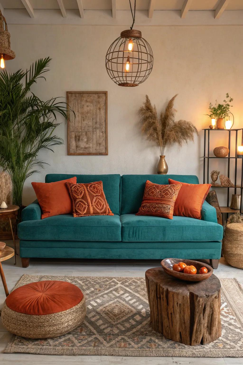 Natural elements add tranquility and balance, enhancing the vibrant colors.