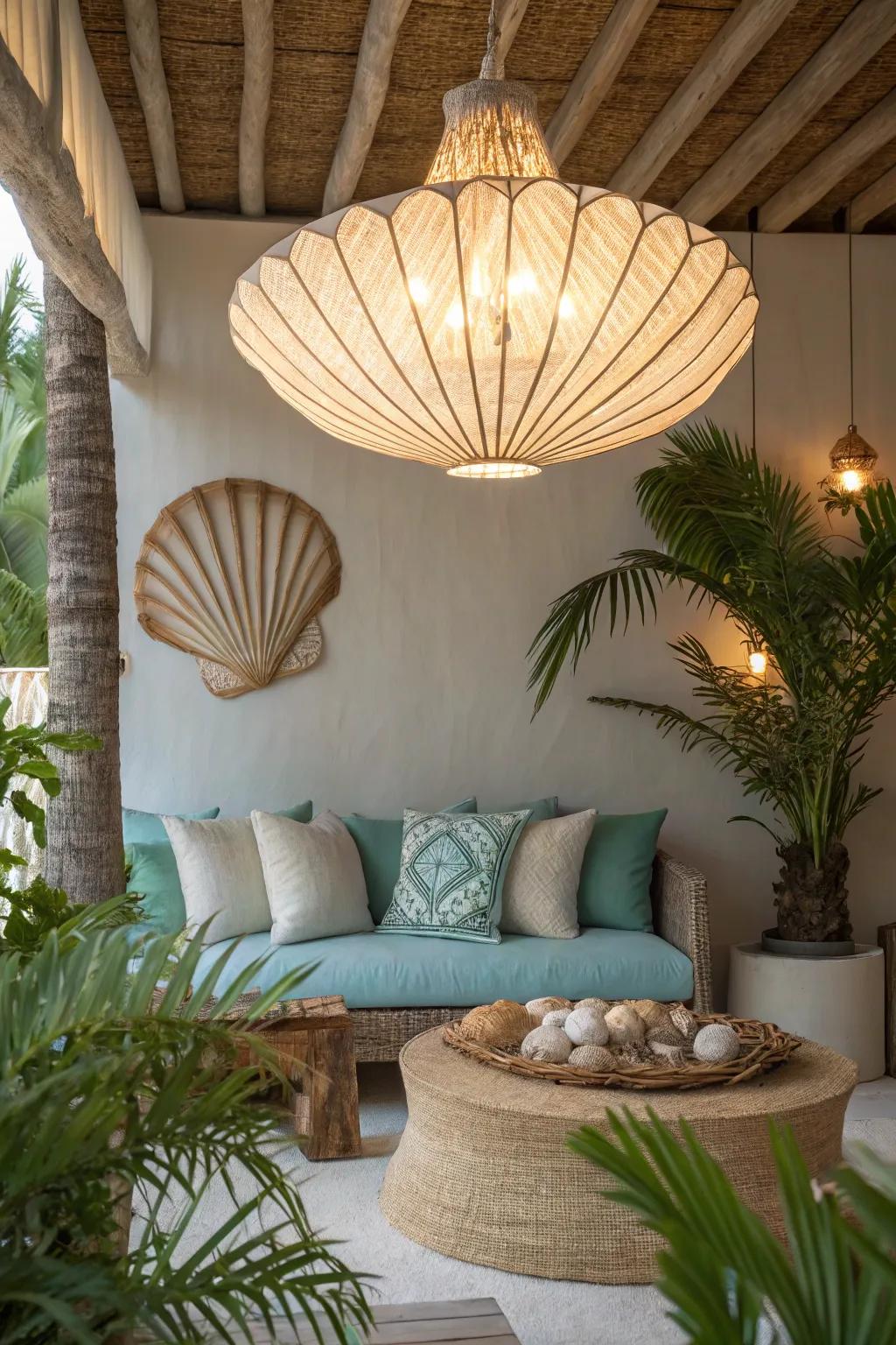 Whimsical shell lighting captures the ocean's essence. 🐚💡 #ShellLighting #BeachyVibes