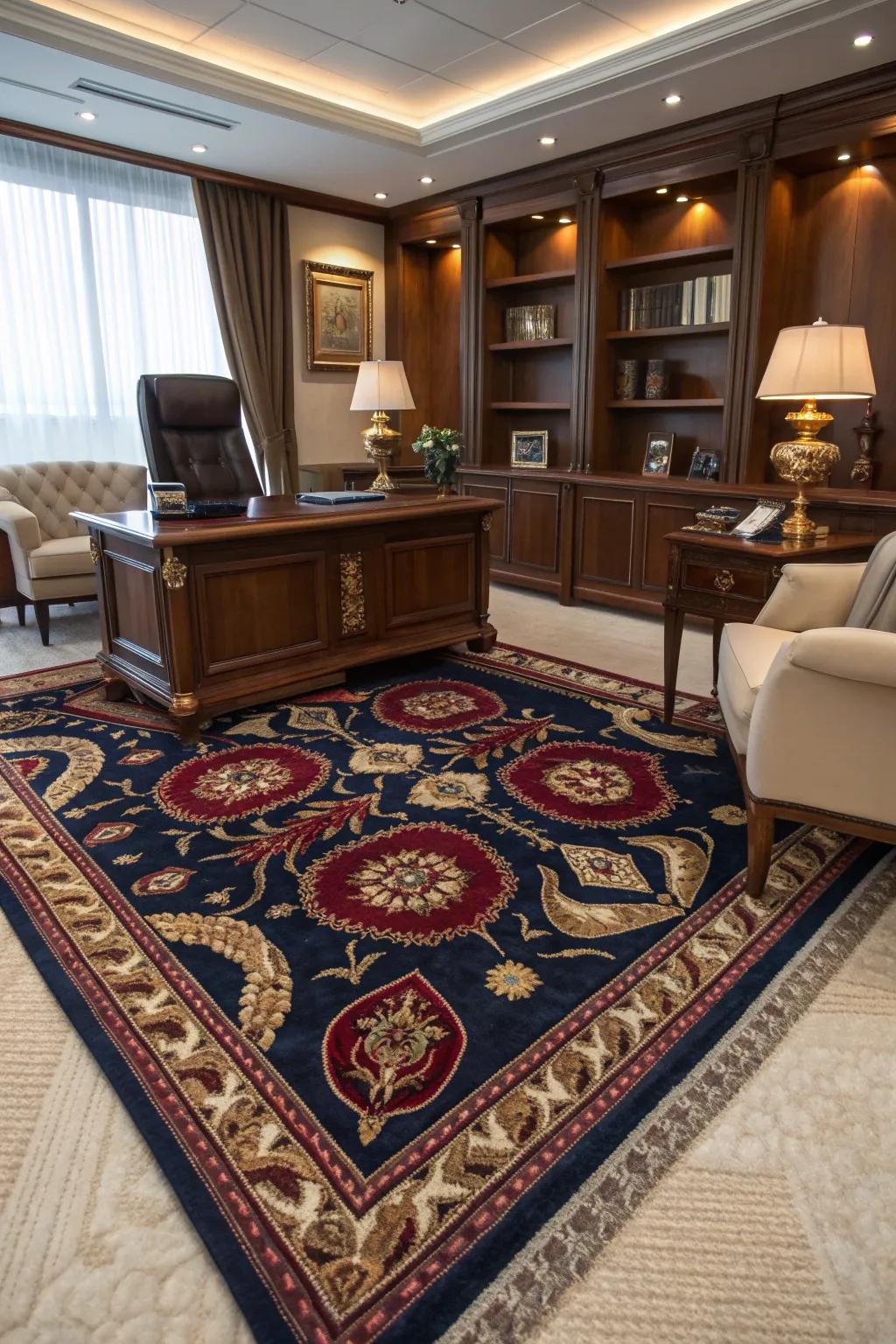 Ground your space with a luxurious statement rug. 🧡 #InteriorInspiration #HomeDecor