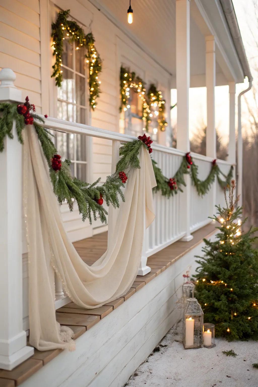 Add a layer of sophistication to your porch with elegantly draped fabric swags. ✨ #Elegance #SophisticatedDecor