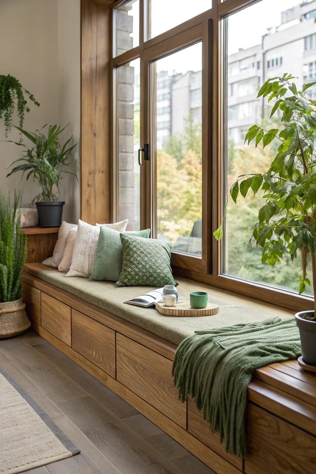Create a beautiful and sustainable space with an eco-friendly window seat. 🍃 #EcoFriendly #SustainableDesign