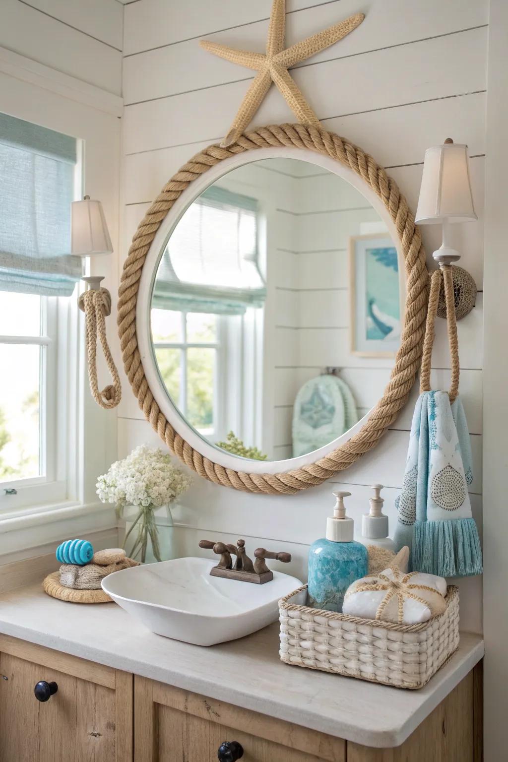 Bring the beach to your bathroom with mirrors that echo coastal charm 🌊 #CoastalDecor #BeachVibes