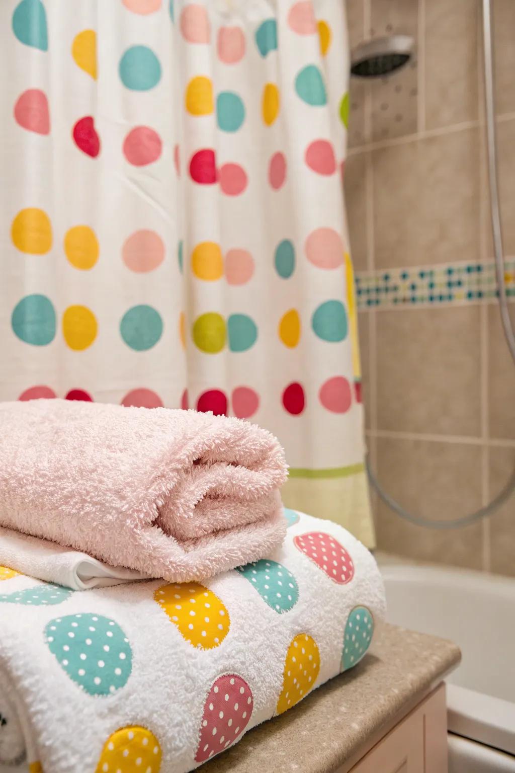 Add a playful touch to your bathroom with cheerful polka dot patterns.