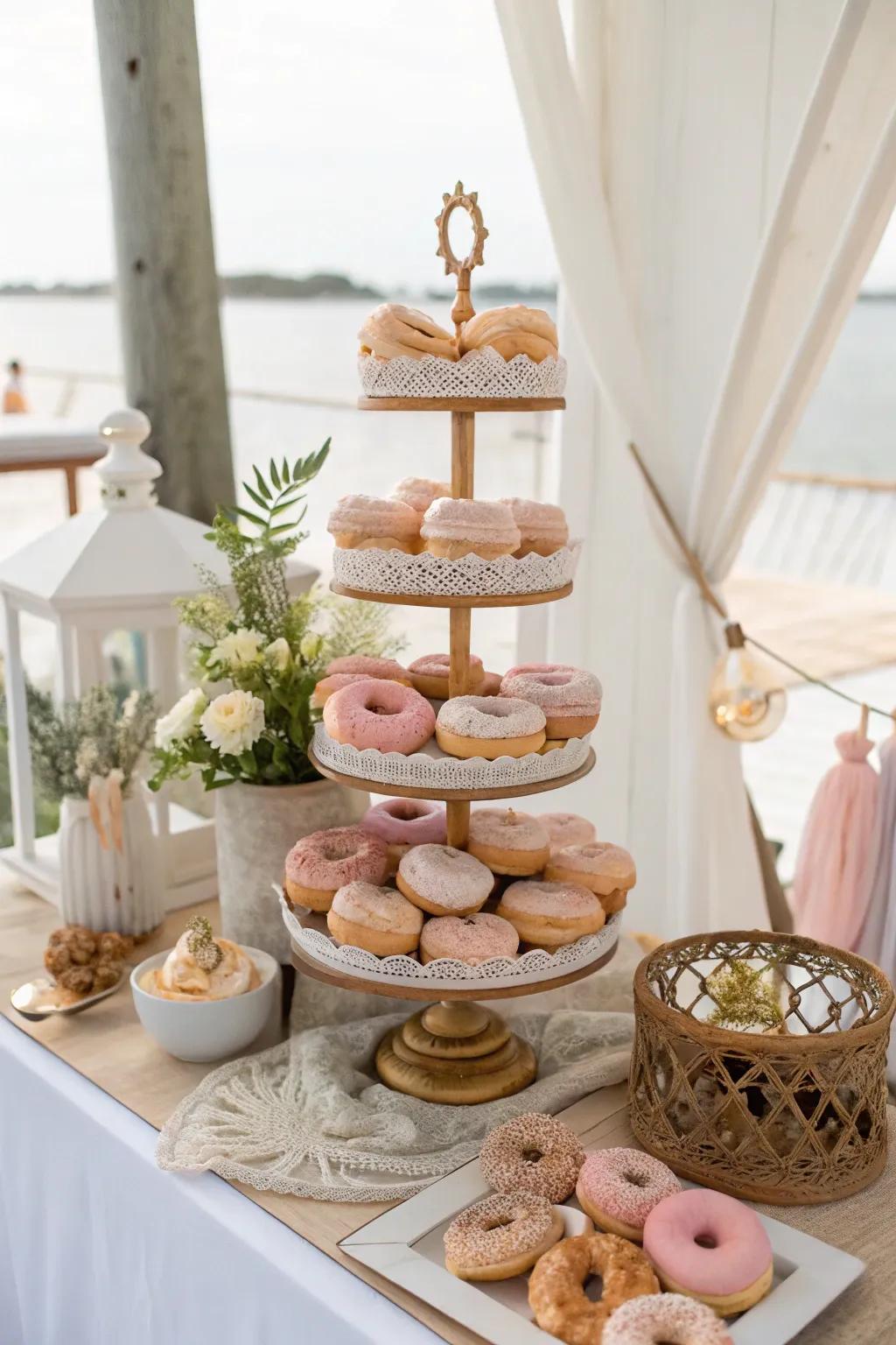 A themed donut display adds a personal touch to your wedding dessert experience. 🌊 #NauticalWedding #PersonalizedDecor
