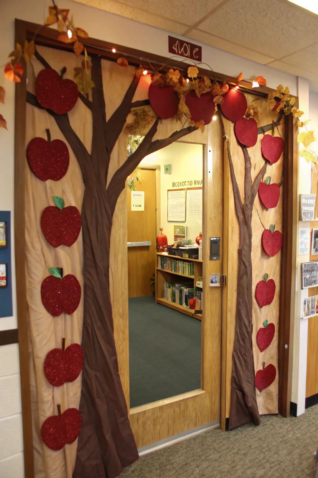 An apple a day keeps the decor delightful with this orchard-themed door.