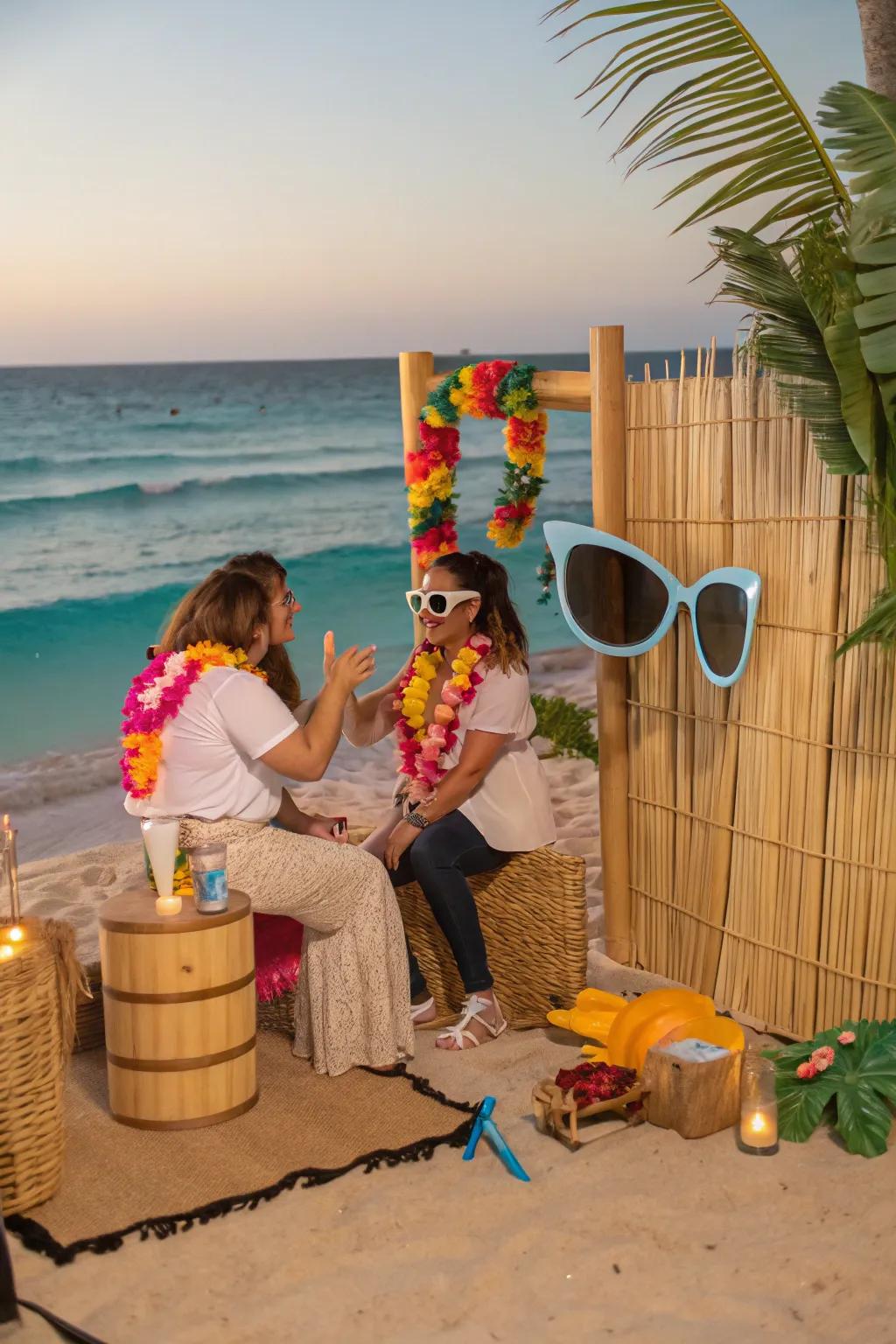 Capture the fun in a beachy photo booth that's full of laughter and unforgettable memories! 📸🏖️ #PhotoFun #BeachVibes #PartyMemories