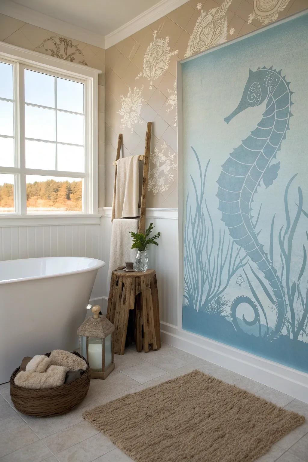Transform your bathroom into a serene retreat with ocean-inspired silhouettes. #SereneSpaces #HomeRelaxation