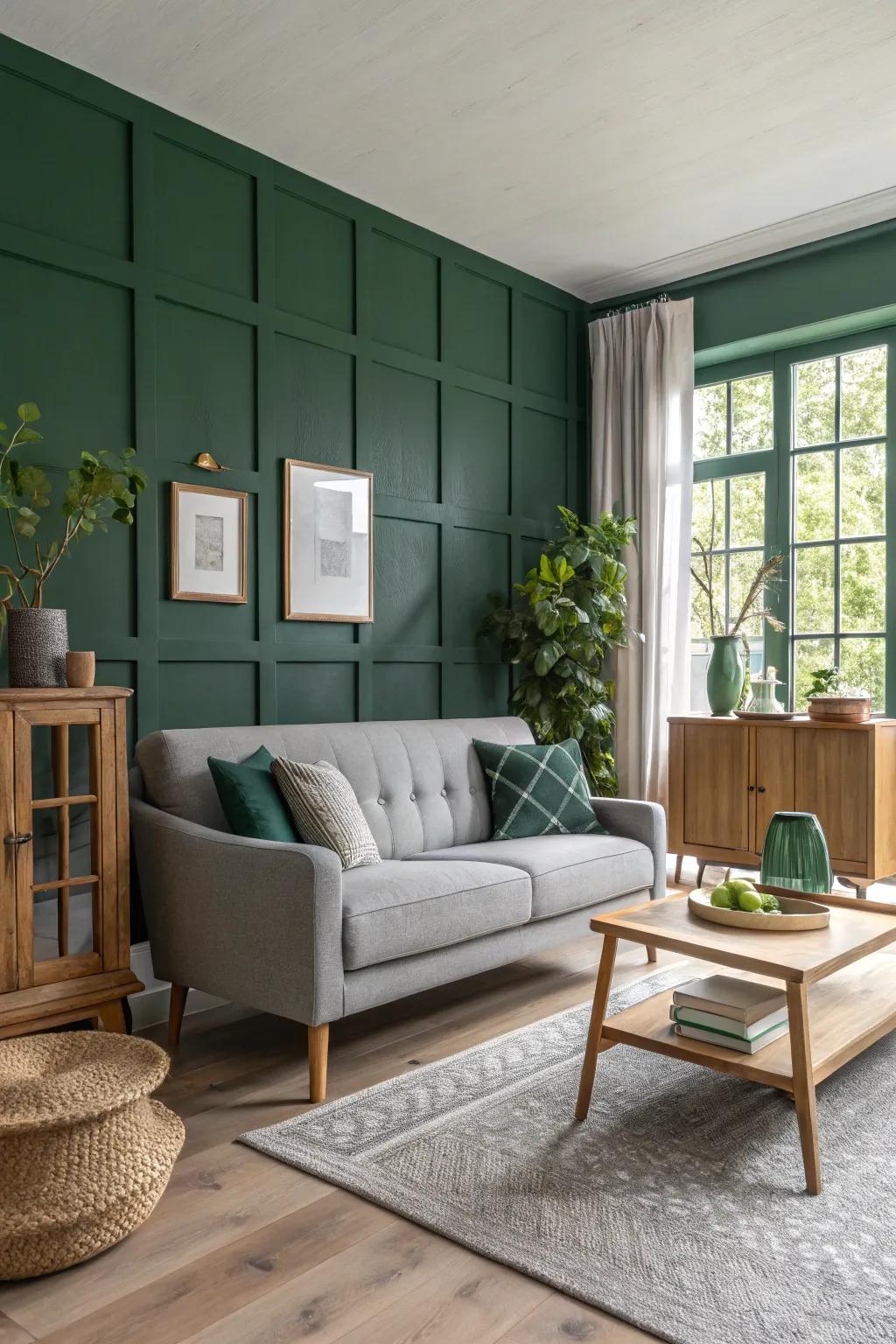 Add a touch of sophistication with the classic pairing of hunter green and gray. 🍃 #InteriorDesign