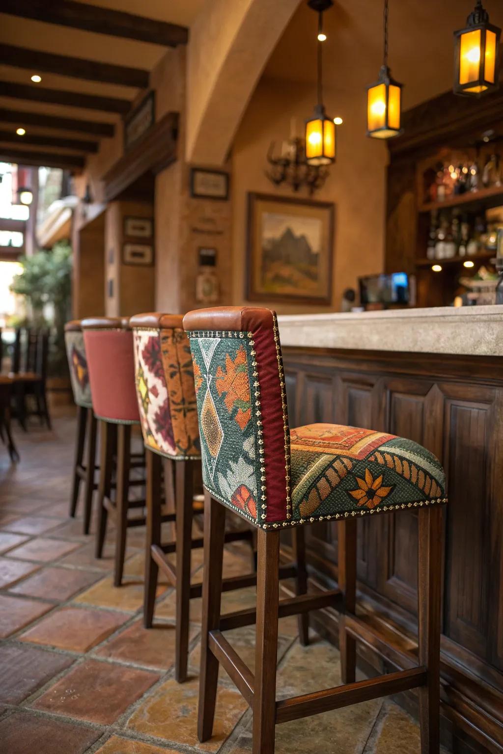 Seating that doubles as art adds a dynamic element to your bar. 🌟