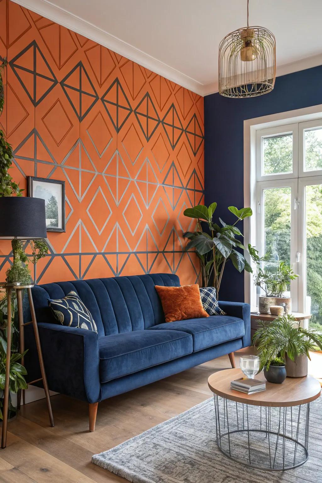 Break the mold with dual-tone accent walls in orange and blue for added depth. #AccentWalls #InnovativeDesign 🎨