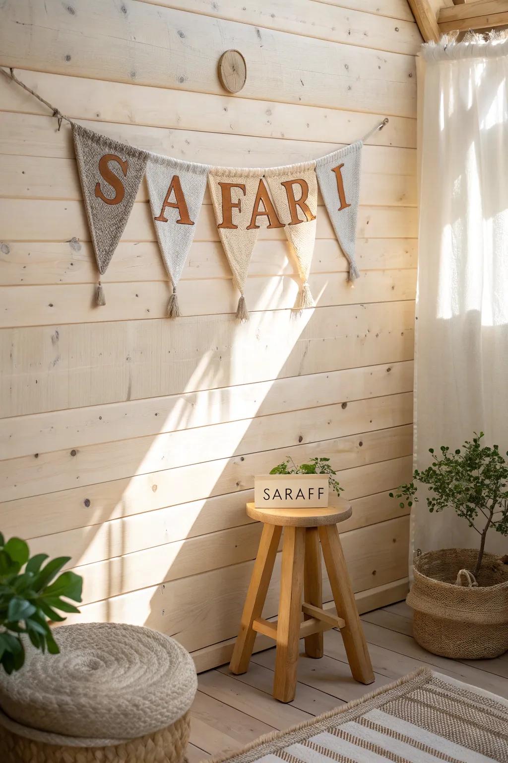 Add a whimsical touch with themed banners that evoke the spirit of adventure. 🌍 #ThematicDecor #HomeStyling #SafariChic